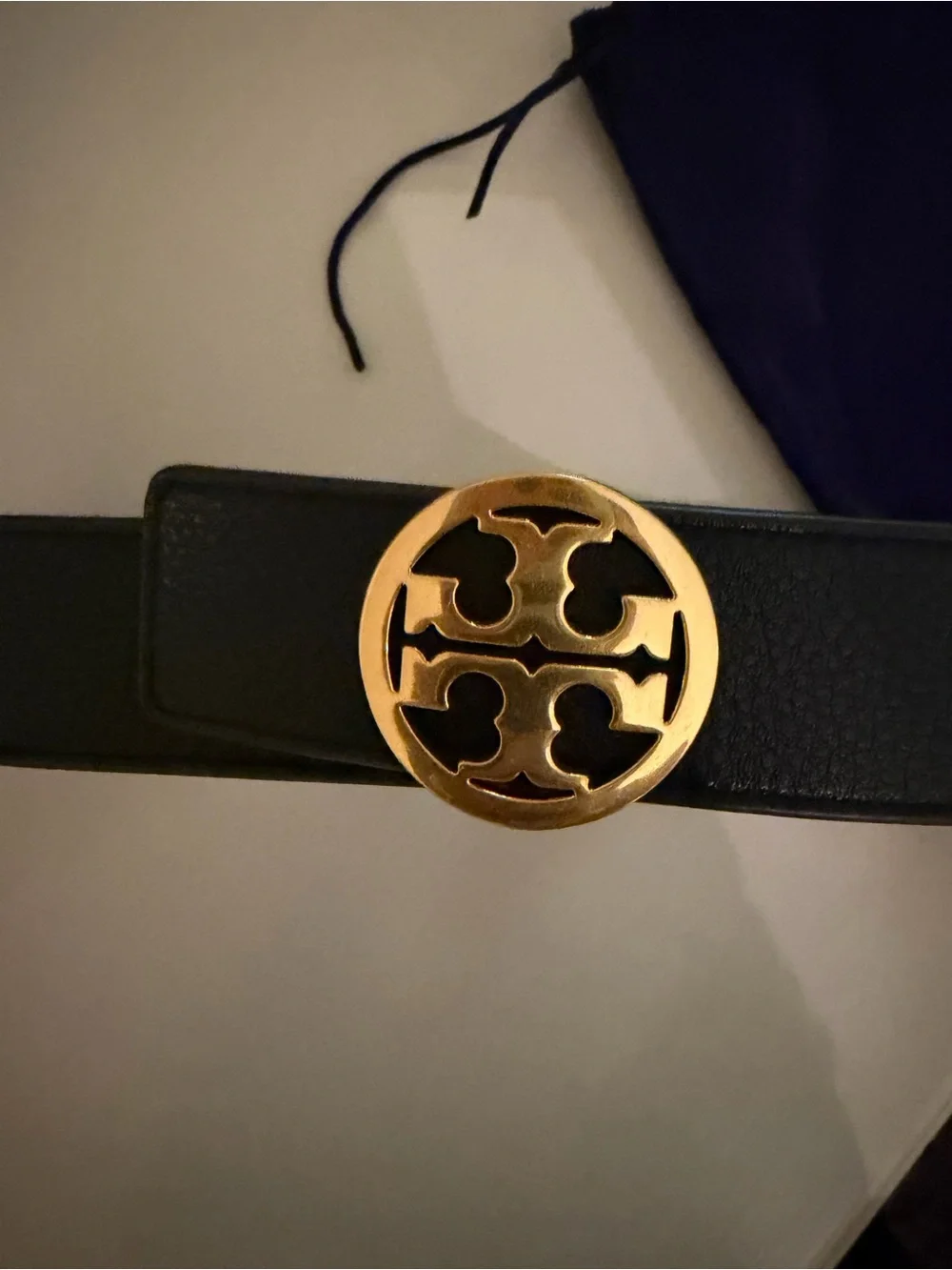 Tory Burch Black Leather Belt with Gold Logo Buckle - Women’s Small